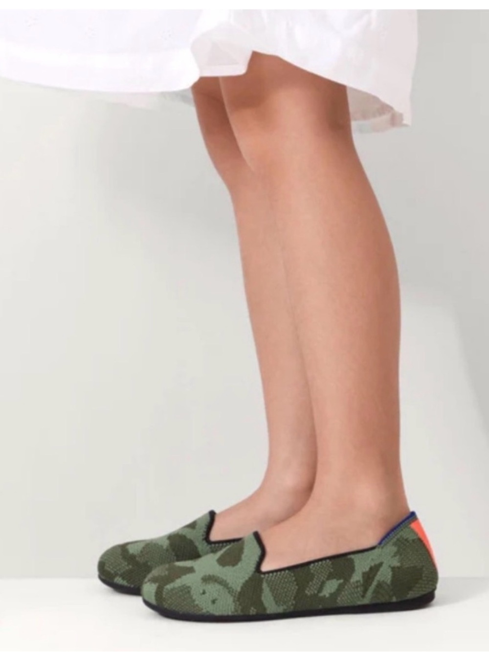 Rothy's Kids Olive Green Camo Knit Slip-On Loafers